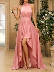 Romantic Pink Satin Strap Bridesmaid Dress