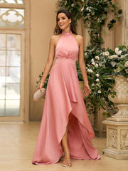 Romantic Pink Satin Strap Bridesmaid Dress