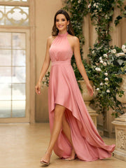 Romantic Pink Satin Strap Bridesmaid Dress