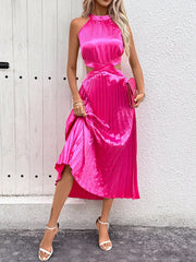 Women's Simple Vertical Stripe Solid Color Off Shoulder Waist-Revealing Dress