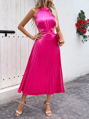 Women's Simple Vertical Stripe Solid Color Off Shoulder Waist-Revealing Dress