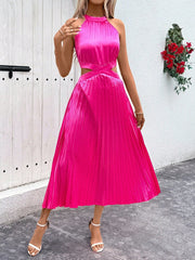 Women's Simple Vertical Stripe Solid Color Off Shoulder Waist-Revealing Dress