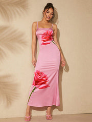 Woven Printed Elegant Spaghetti Strap Dress