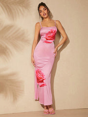 Woven Printed Elegant Spaghetti Strap Dress