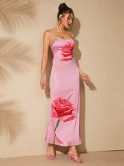 Woven Printed Elegant Spaghetti Strap Dress