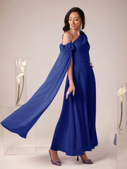 Women's Spring/Summer Solid Color Asymmetric Collar Long Cape Sleeve Elegant Dress