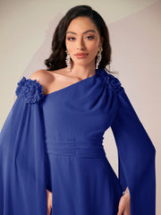 Women's Spring/Summer Solid Color Asymmetric Collar Long Cape Sleeve Elegant Dress