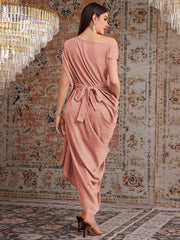 Women's Asymmetrical Collar Sequined Tassel Pleated Long Elegant Dress