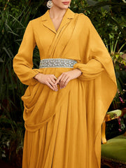 Women's Elegant Lapel Lantern Sleeve Long Dress For Spring/Summer