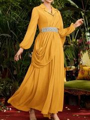 Women's Elegant Lapel Lantern Sleeve Long Dress For Spring/Summer