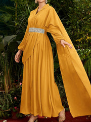 Women's Elegant Lapel Lantern Sleeve Long Dress For Spring/Summer