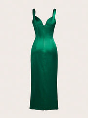 Green Sexy Waist-Enhancing Slim Fit Women Formal Dress Long Skirt