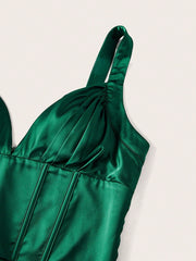 Green Sexy Waist-Enhancing Slim Fit Women Formal Dress Long Skirt