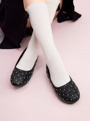 Women Simple Diamond Grid White Strap Flat Shoes For Summer