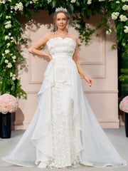 White Lace And Organza Patchwork Wedding Dress