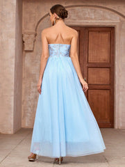 Women's Glitter Patchwork Strapless Evening Dress