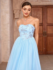 Women's Glitter Patchwork Strapless Evening Dress
