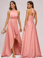 Romantic Pink Satin Strap Bridesmaid Dress