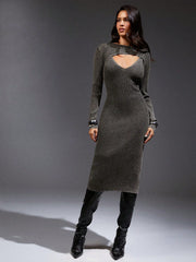 Cut Out Ribbed Knit Shrug Dress