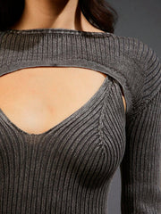 Cut Out Ribbed Knit Shrug Dress