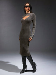 Cut Out Ribbed Knit Shrug Dress