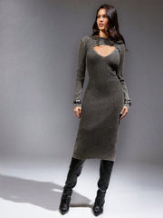 Cut Out Ribbed Knit Shrug Dress