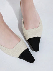 FASHIONABLE SIMPLE COLOR-BLOCKING POINTED TOE FLAT SHOES