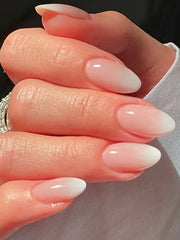 24pcs Medium Long Almond Shaped Nails, White Gradient Nude Press On Nails