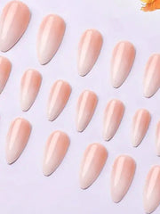 24pcs Medium Long Almond Shaped Nails, White Gradient Nude Press On Nails