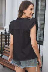 Notched Neck Butterfly Sleeve Blouse