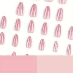 30-Piece Set Nude Almond Shaped Press-On Nails - Medium Length, Glossy Finish, Solid Color, Fashion Cat Eye Style Fake Nails