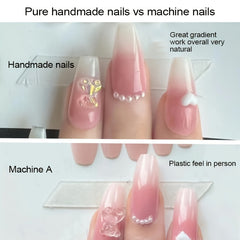 10 Pcs Handmade Nails Blue Press On Nails, Yellow Axe Drill Fake Nails With Exquisite Design, Matte Long Coffin False Nails Pregnant Students Available
