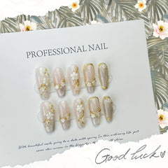 Handmade Press On Nails, Cat Eye Fake Nails,Full Cover Cherry Blossom False Nails For Women And Girls