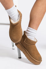 Chestnut Suede Buckle Decor Heeled Ankle Boots