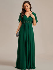 V Neck Appliques Pleated Wholesale Bridesmaid Dresses