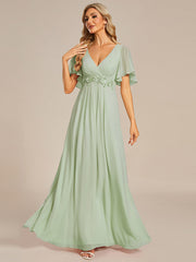 V Neck Appliques Pleated Wholesale Bridesmaid Dresses