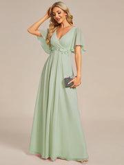 V Neck Appliques Pleated Wholesale Bridesmaid Dresses