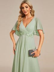 V Neck Appliques Pleated Wholesale Bridesmaid Dresses