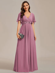 V Neck Appliques Pleated Wholesale Bridesmaid Dresses