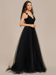 Double V Neck Wholesale Lace Tulle Wedding Dress