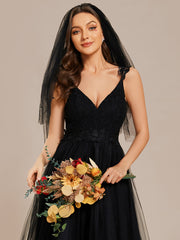 Double V Neck Wholesale Lace Tulle Wedding Dress
