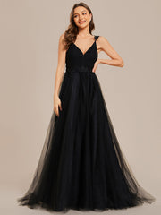 Double V Neck Wholesale Lace Tulle Wedding Dress