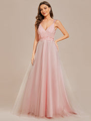 Double V Neck Wholesale Lace Tulle Wedding Dress