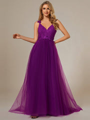 Double V Neck Wholesale Lace Tulle Wedding Dress