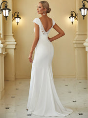 Cover Sleeves Backless Fishtail Deep V Neck Wholesale Wedding Dresses