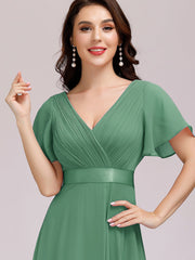 Glamorous Double V-Neck Ruffles Padded Wholesale Evening Dresses