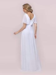 Minimalist A-Line Wholesale Chiffon Wedding Dress with Satin Belt