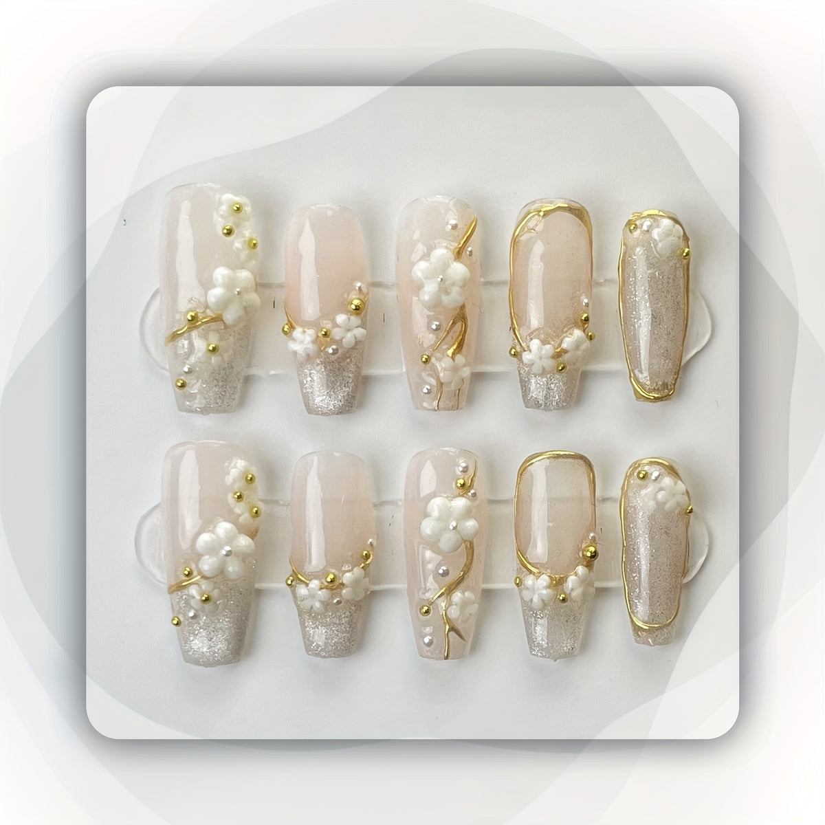 Handmade Press On Nails, Cat Eye Fake Nails,Full Cover Cherry Blossom False Nails For Women And Girls