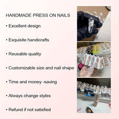 10 Pcs Handmade Nails Blue Press On Nails, Yellow Axe Drill Fake Nails With Exquisite Design, Matte Long Coffin False Nails Pregnant Students Available