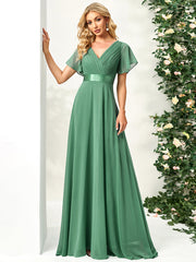 Glamorous Double V-Neck Ruffles Padded Wholesale Evening Dresses